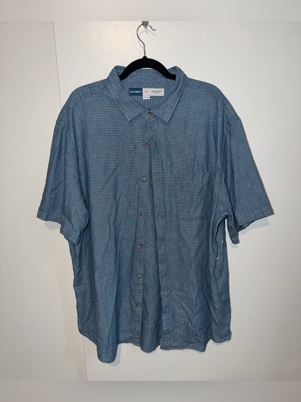 New Men's Blue Chevron Patterned Short Sleeve Button Front Shirt Size XXL
